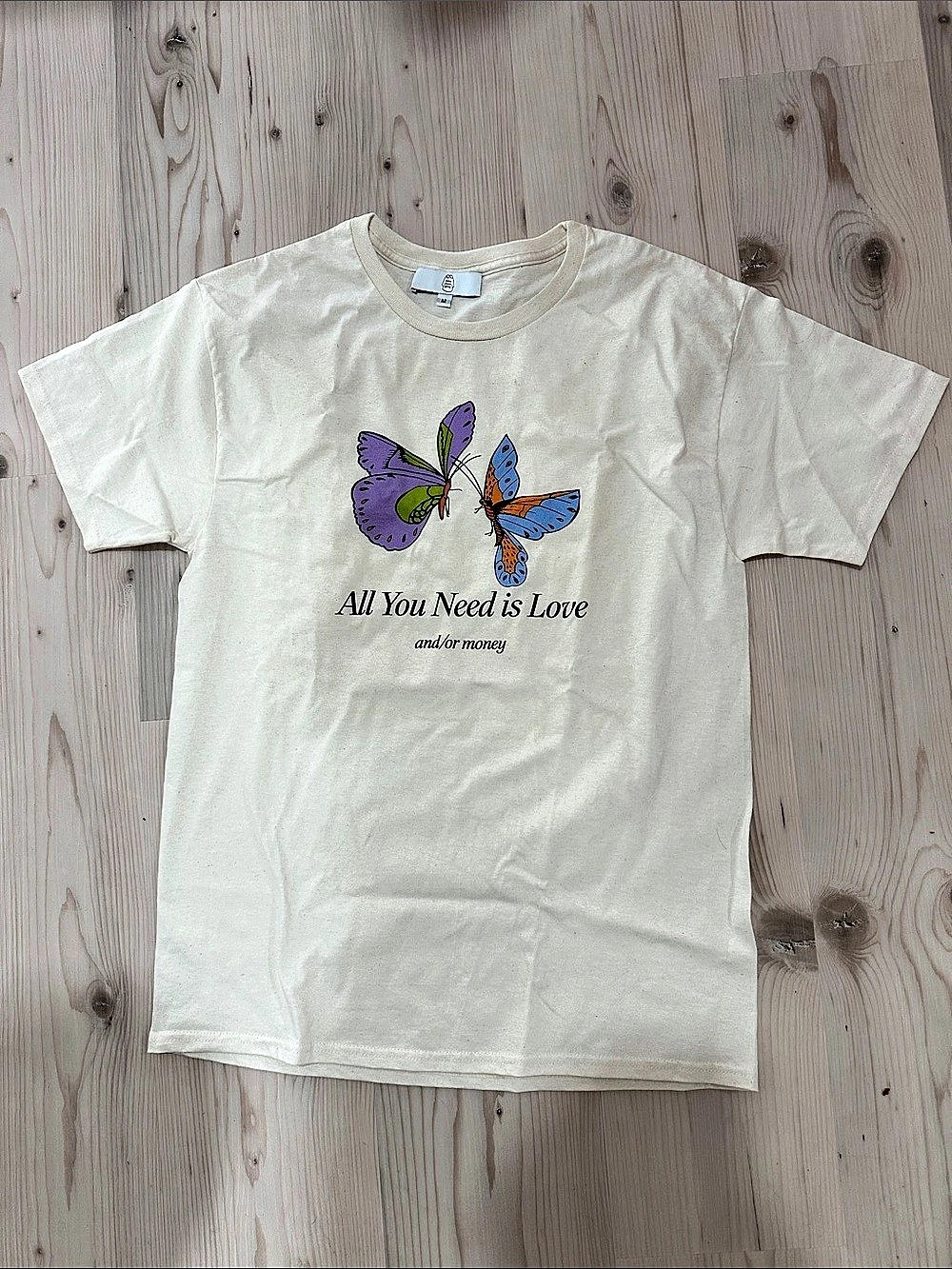 Dauphinette size M cotton T-shirt all you need is love and/or money